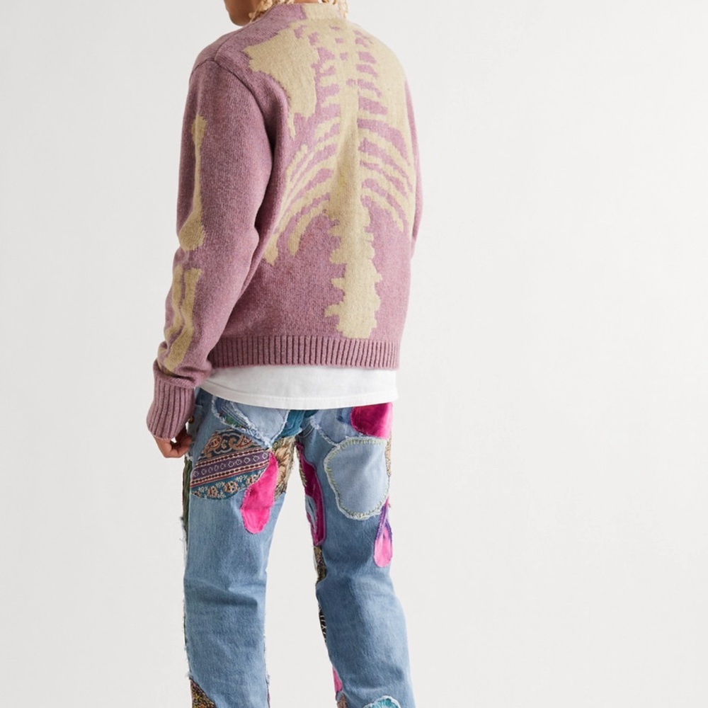 KAPITAL
Distressed Jacquard-Knit Wool Cardigan